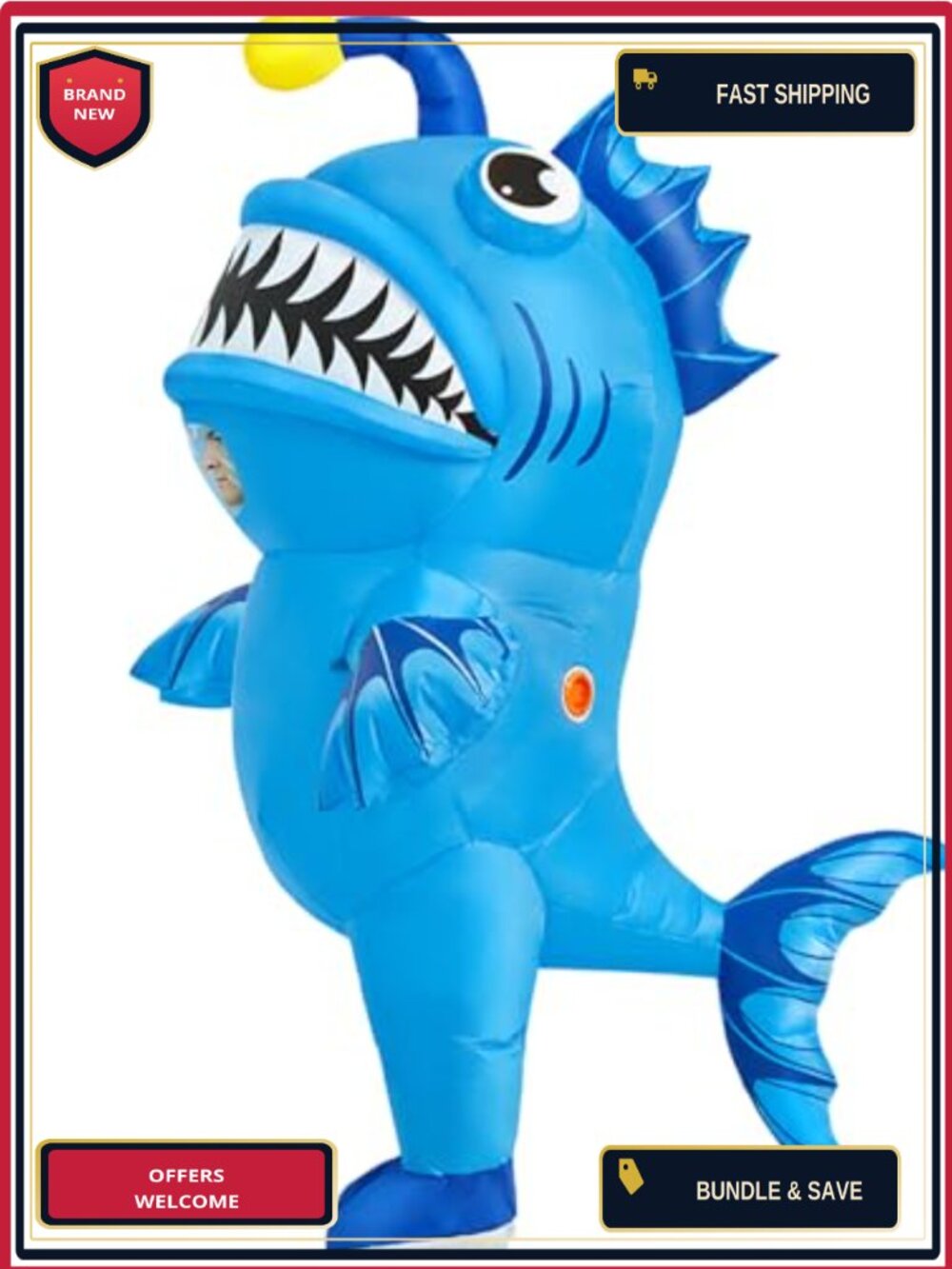 Inflatable Anglerfish Costume Adult Funny Blow Up Fish Halloween Party